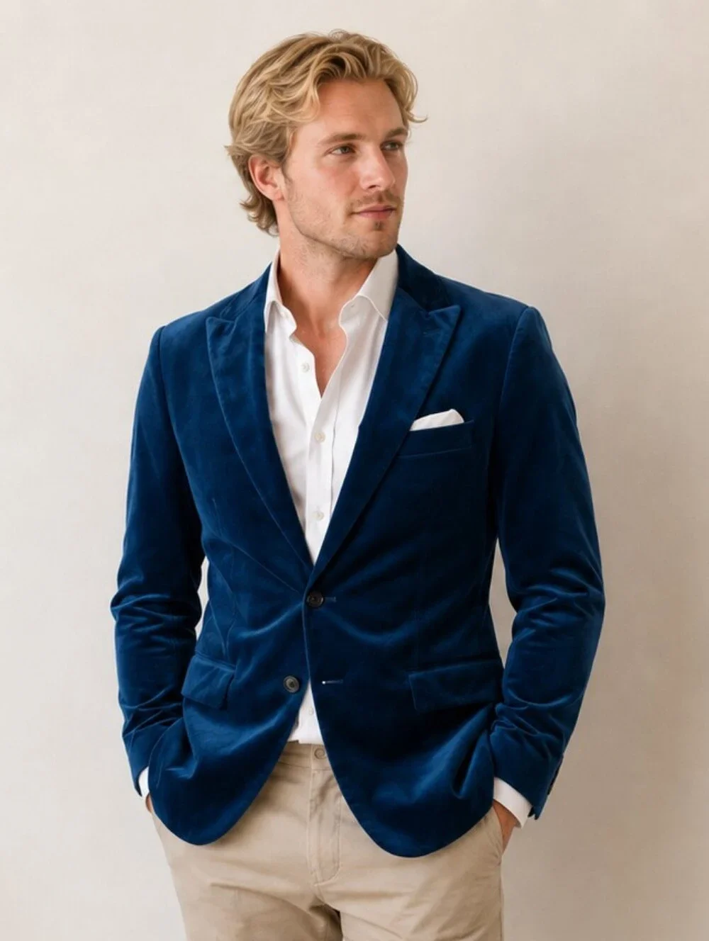 Egara Royal Blue Velvet Single-Breasted Blazer Sports Coat Jacket 38 Slim